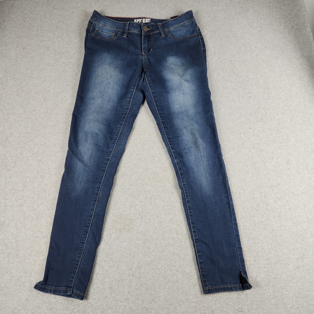 YMI Super Skinny Jeans Womens 7 Blue Faded Denim Mid Rise Stretch Side Slit Hem